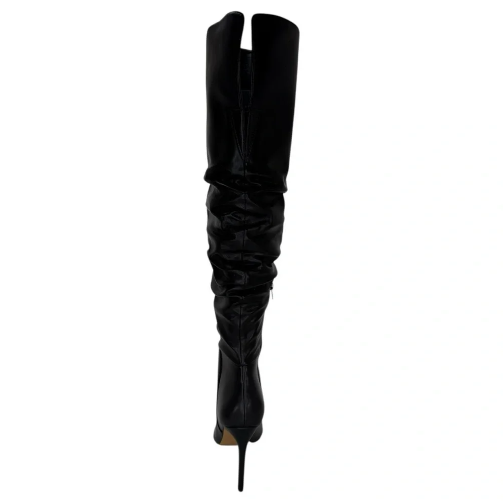 INC Iyonna Black Faux Leather Ruched Shaft OTK Heeled Womens Boots Size 8M